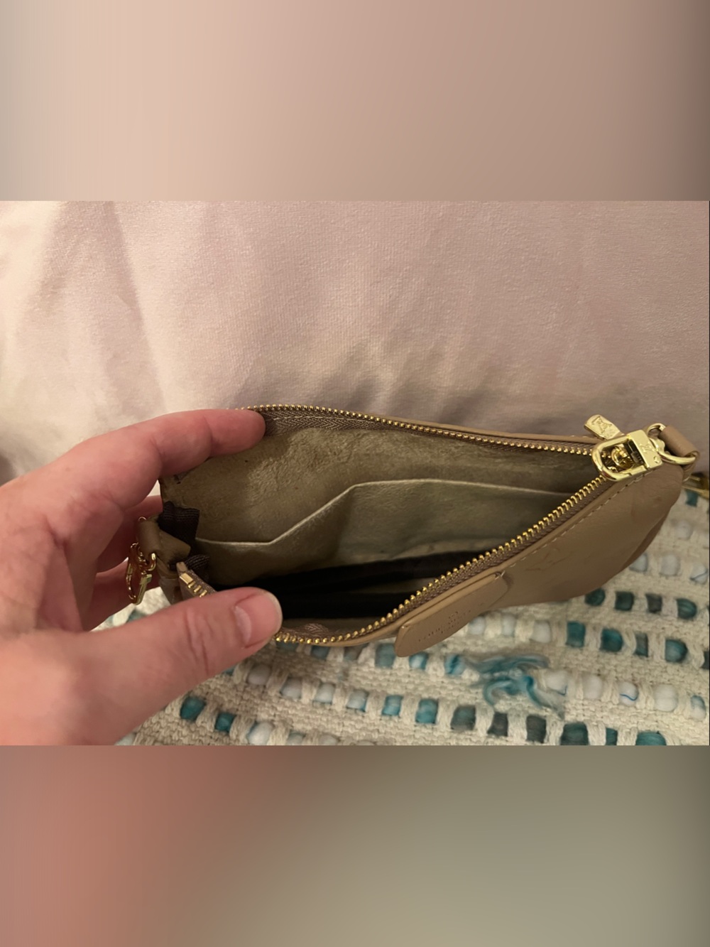 INSPIRED Tan Monogram Embossed Multi Pochette Bag with Gold Hardware - Picture 3 of 12